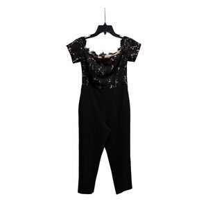 Eliza J Black Lace Off Shoulder Jumpsuit Cropped Pants Formal Evening